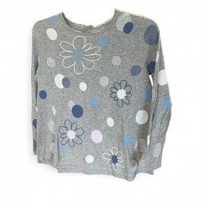 J.Jill Womens Sweater Gray Lightweight Embroidered Flowers Long Sleeve Top